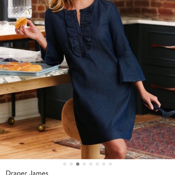 Draper James Dark Blue Denim Chambray 3/4 Bell Sleeves Shift Dress Size 8 NWT - Picture 2 of 10